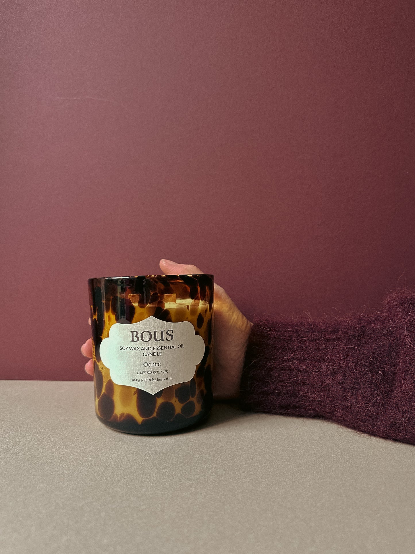 Tortie Glass in Ochre, Spiced Orange Hand Poured Soy Aromatherapy Candle